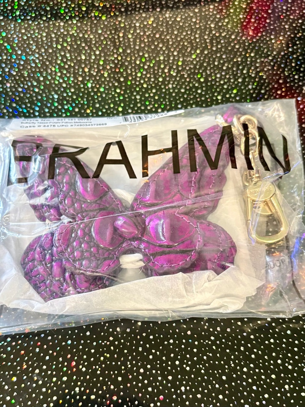 Brahmin Purple Potion Embossed Leather Butterfly Key & Card Holder